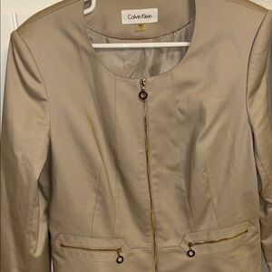 Calvin Klein Taupe gold Zip-Front Suit Jacket logo size 16